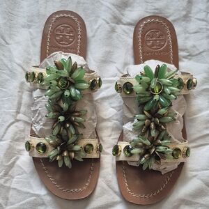 Tory Burch White Patent Leather Gemstone Sandles